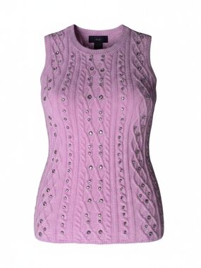 RAIN Women’s Large Pink Cable Knit Rhinestone Embellished Sleeveless Sweater Top